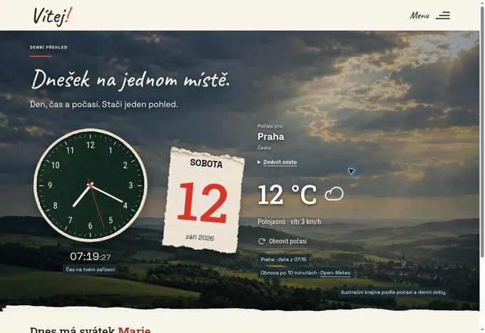Náhled Denního přehledu s hodinami a počasím